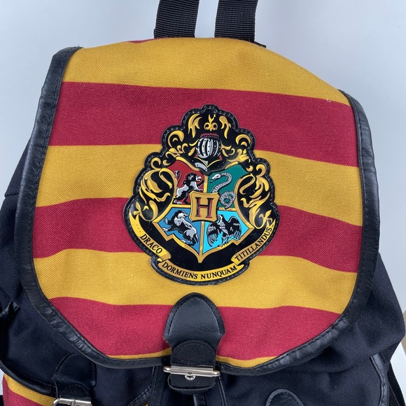 Harry Potter Hogwarts Crest Canvas Backpack Rucksack‎ Red Yellow Stripes Black main image 5